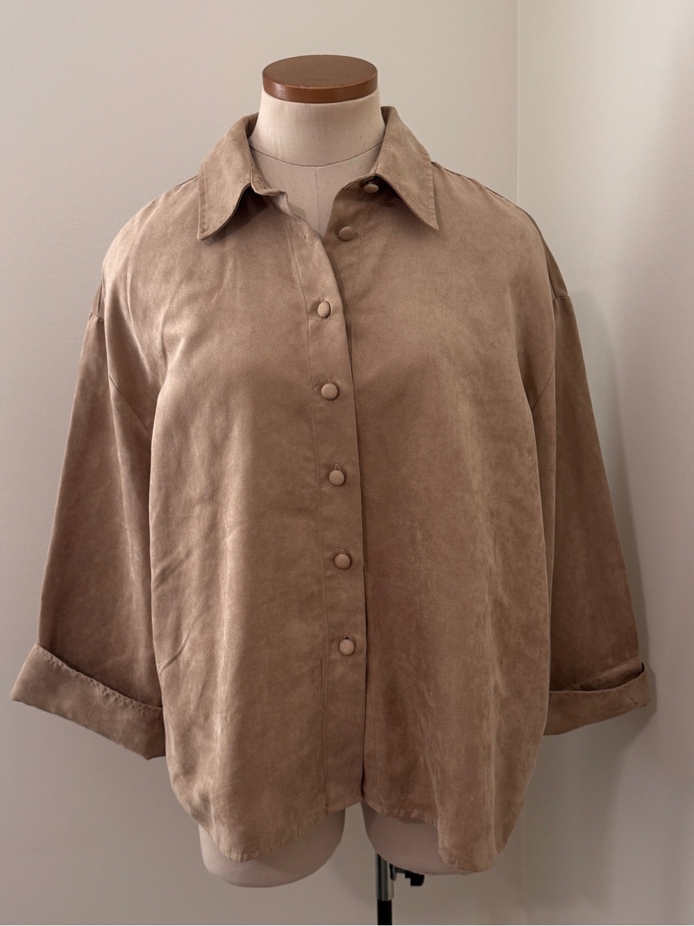 Zara Small Oversized Boxy Button Front Suede Feel Top ~ Minimalist Modern‎